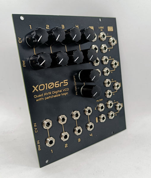 XO106r5: Quad square-wave drone module with patchable logic and filter - BLACK version (22HP)